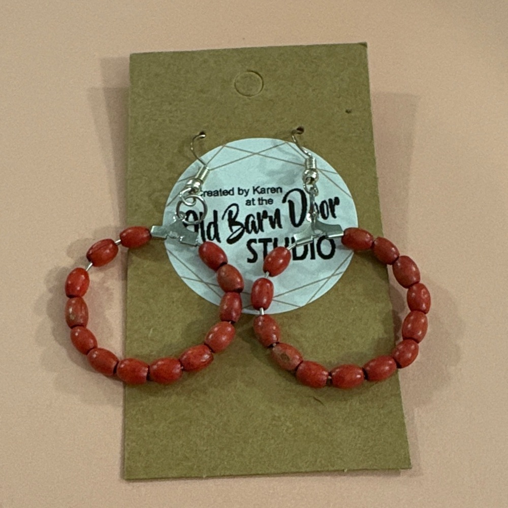 Red Beaded Hoop Earrings